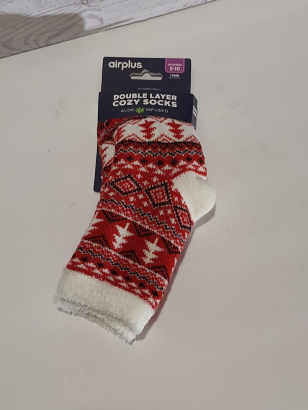 Airplus brand aloe-infused double-layer cozy socks 5-10